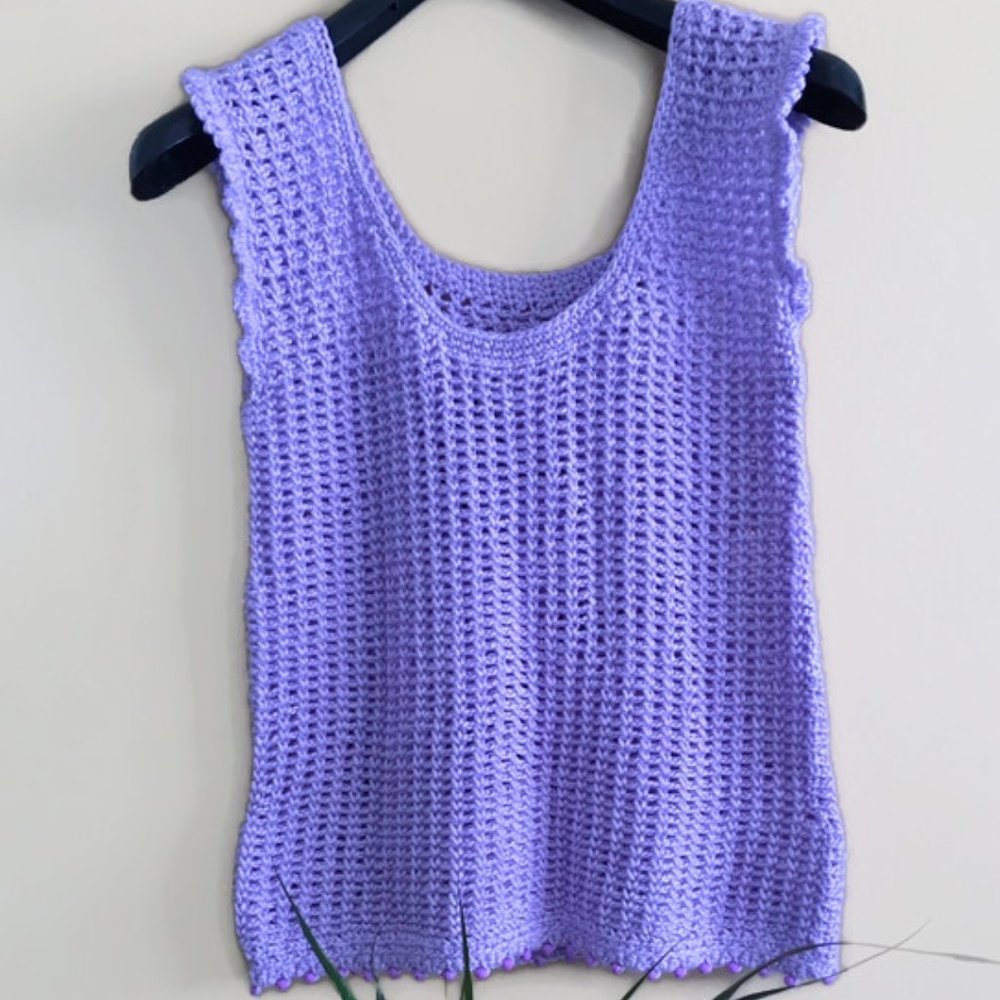 Woman's Crochet Sleeveless Top, Handmade Vest With Beads
